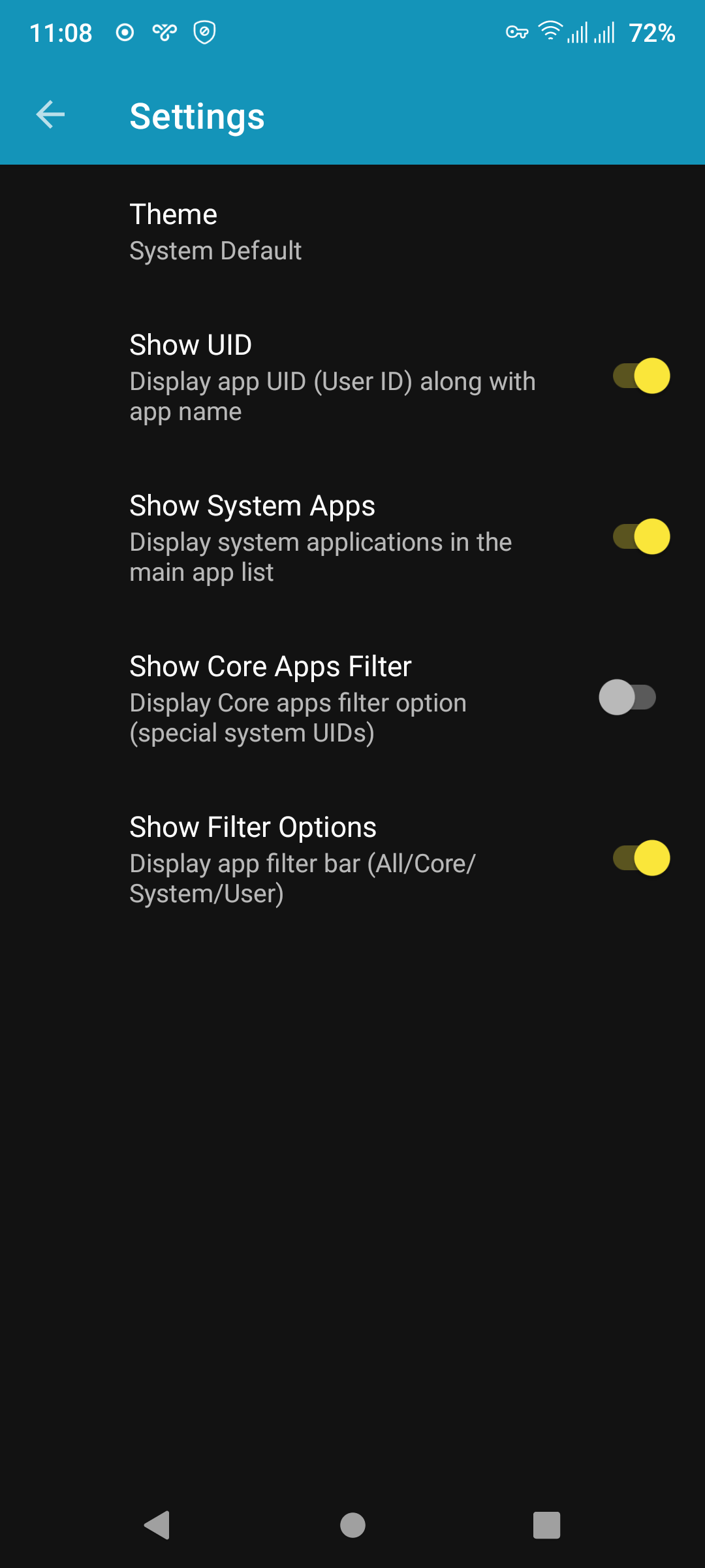 Settings detail screen